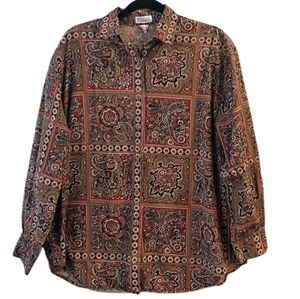 Vintage Banana Republic Safari Button Up Shirt Medium Dark Floral 90s Travel EUC